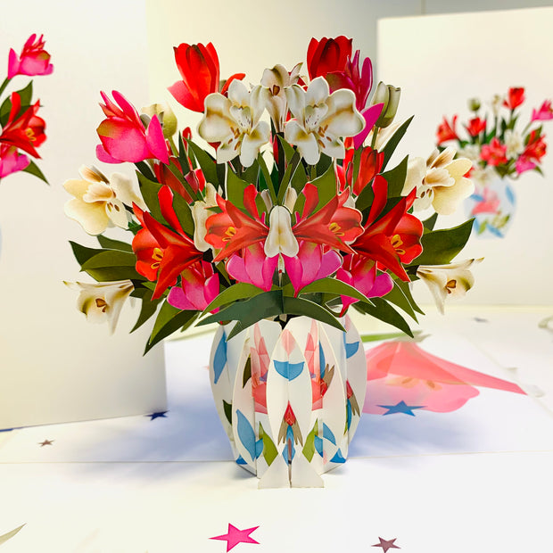 Spring Colourful Lily Flowers in a Vase Origami Pop Cards 3D Pop Up Greeting Card Happy Birthday Thank You Handmade Gift Thinking of You Blank Card for Any Occasion Happy Mother's Day Happy Father's Australiana Celebrate the Beauty of Flower