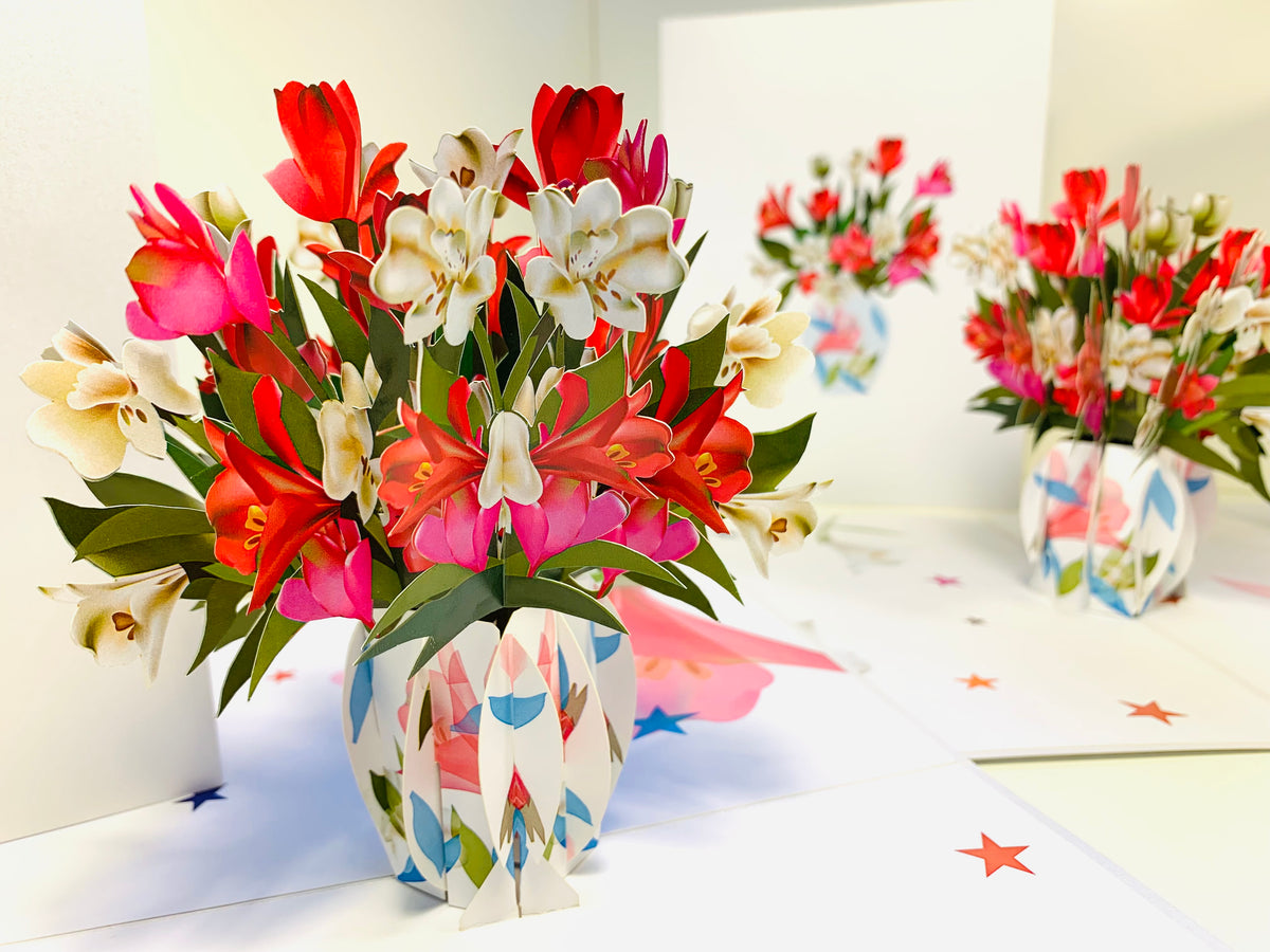 Spring Colourful Lily Flowers in a Vase Origami Pop Cards 3D Pop Up Greeting Card Happy Birthday Thank You Handmade Gift Thinking of You Blank Card for Any Occasion Happy Mother's Day Happy Father's Australiana Celebrate the Beauty of Flower
