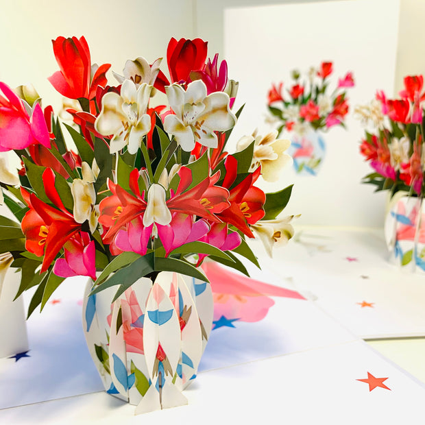 Spring Colourful Lily Flowers in a Vase Origami Pop Cards 3D Pop Up Greeting Card Happy Birthday Thank You Handmade Gift Thinking of You Blank Card for Any Occasion Happy Mother's Day Happy Father's Australiana Celebrate the Beauty of Flower