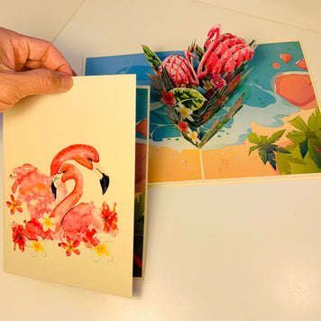 Spring Flower Garden Mother & a Baby Flamingoes Origami Pop Cards 3D Pop Up Greeting Card Best Wishes Happy Birthday Gift Thank You Handmade Best Wishes Blank Card for Any Occasion Happy Mother's Day Happy Father's Day Celebration