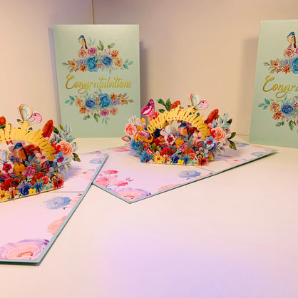 Spring Flower Garden & Butterflies CONGRATULATIONS Origami Pop Cards 3D Pop Up Greeting Card Thank You Handmade Gift Thinking of You Happy Birthday Occasion Australiana Celebrate the Beauty and Happiness During Special Day Best Wishes Gift