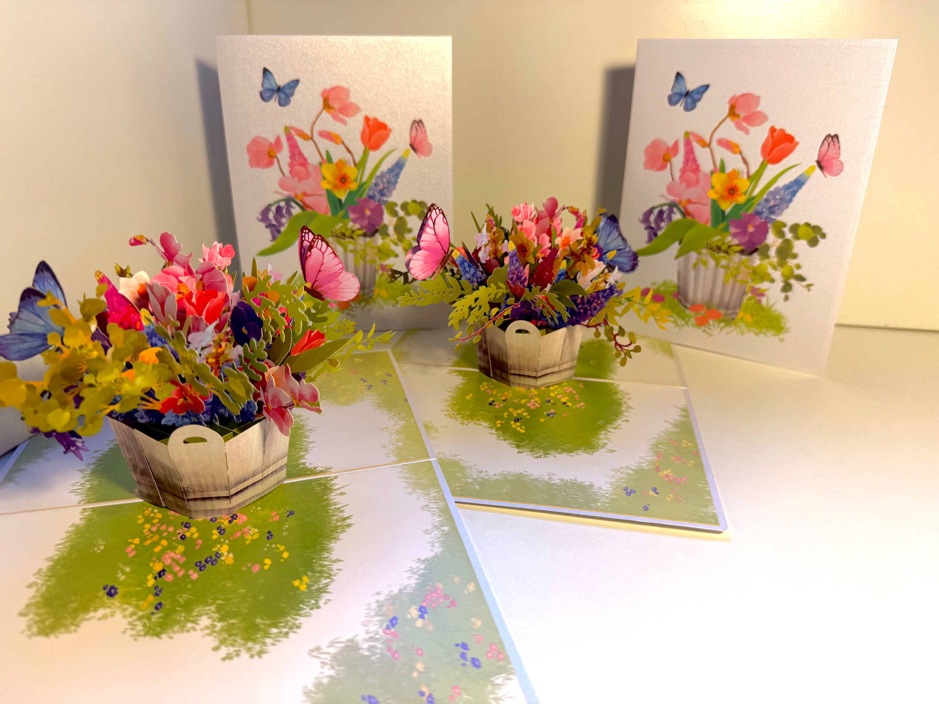 Spring Flowers in Bucket with Butterflies Origami Pop Cards 3D Pop Up Greeting Card Happy Birthday Thank You Handmade Gift Thinking of You Blank Card for Any Occasion Happy Mother's Day Happy Father's Australiana Celebrate the Beauty of Flower