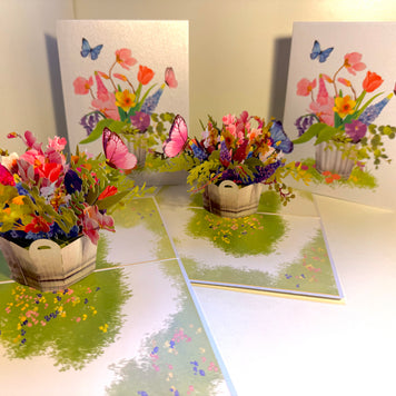 Spring Flowers in Bucket with Butterflies Origami Pop Cards 3D Pop Up Greeting Card Happy Birthday Thank You Handmade Gift Thinking of You Blank Card for Any Occasion Happy Mother's Day Happy Father's Australiana Celebrate the Beauty of Flower