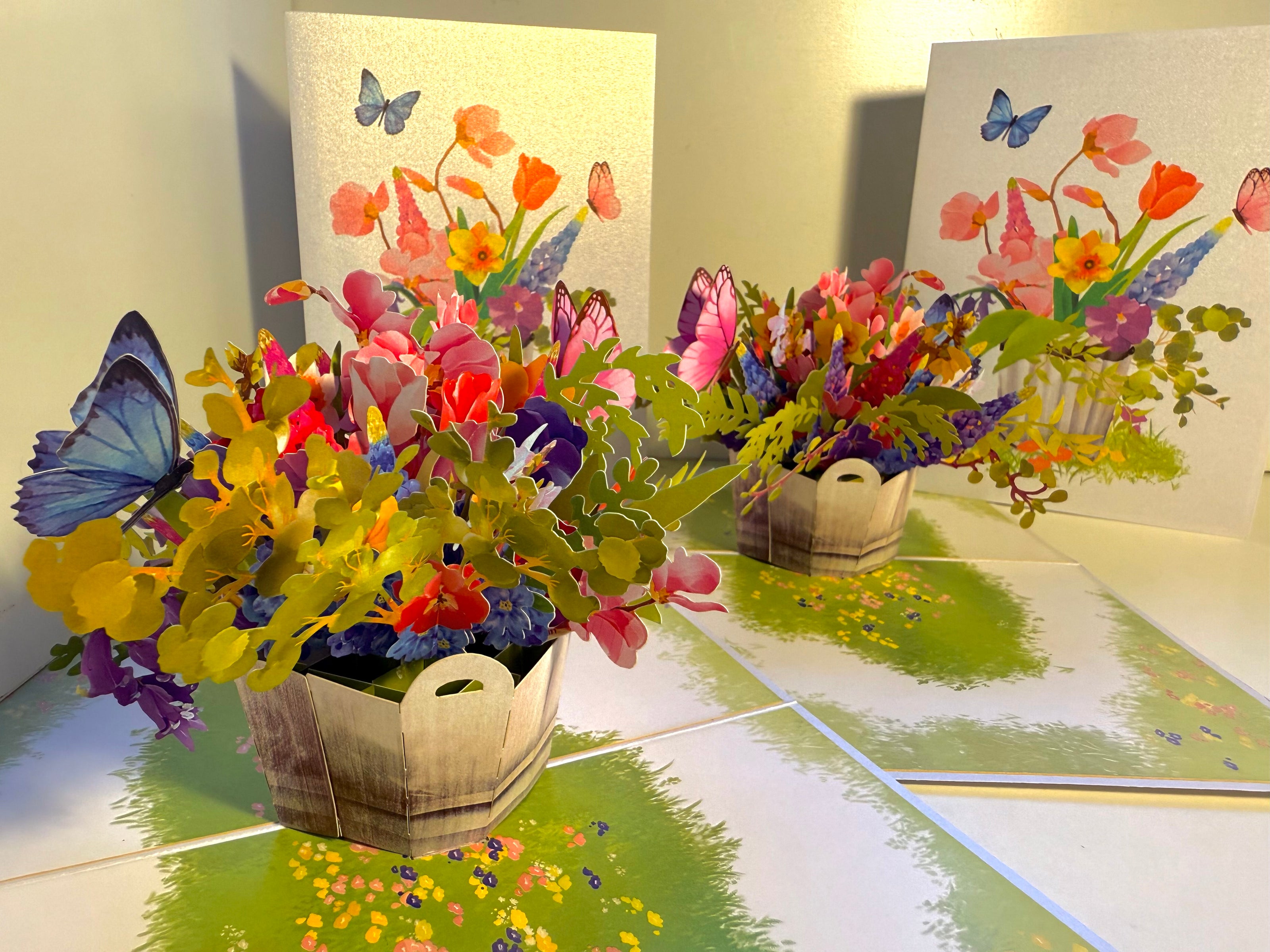 Spring Flowers in Bucket with Butterflies Origami Pop Cards 3D Pop Up Greeting Card Happy Birthday Thank You Handmade Gift Thinking of You Blank Card for Any Occasion Happy Mother's Day Happy Father's Australiana Celebrate the Beauty of Flower