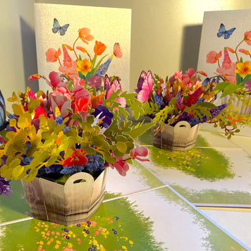 Spring Flowers in Bucket with Butterflies Origami Pop Cards 3D Pop Up Greeting Card Happy Birthday Thank You Handmade Gift Thinking of You Blank Card for Any Occasion Happy Mother's Day Happy Father's Australiana Celebrate the Beauty of Flower