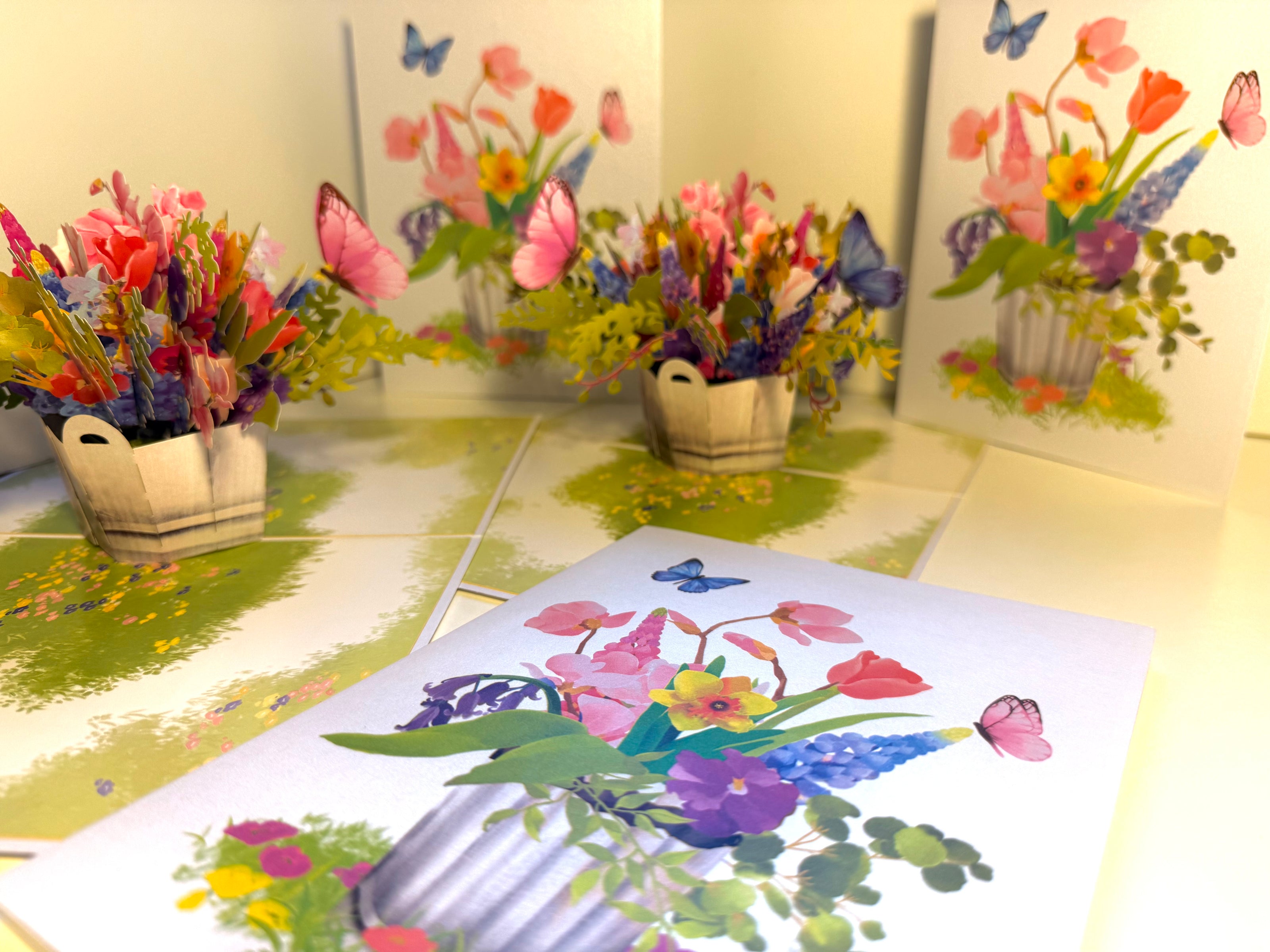 Spring Flowers in Bucket with Butterflies Origami Pop Cards 3D Pop Up Greeting Card Happy Birthday Thank You Handmade Gift Thinking of You Blank Card for Any Occasion Happy Mother's Day Happy Father's Australiana Celebrate the Beauty of Flower