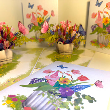 Spring Flowers in Bucket with Butterflies Origami Pop Cards 3D Pop Up Greeting Card Happy Birthday Thank You Handmade Gift Thinking of You Blank Card for Any Occasion Happy Mother's Day Happy Father's Australiana Celebrate the Beauty of Flower