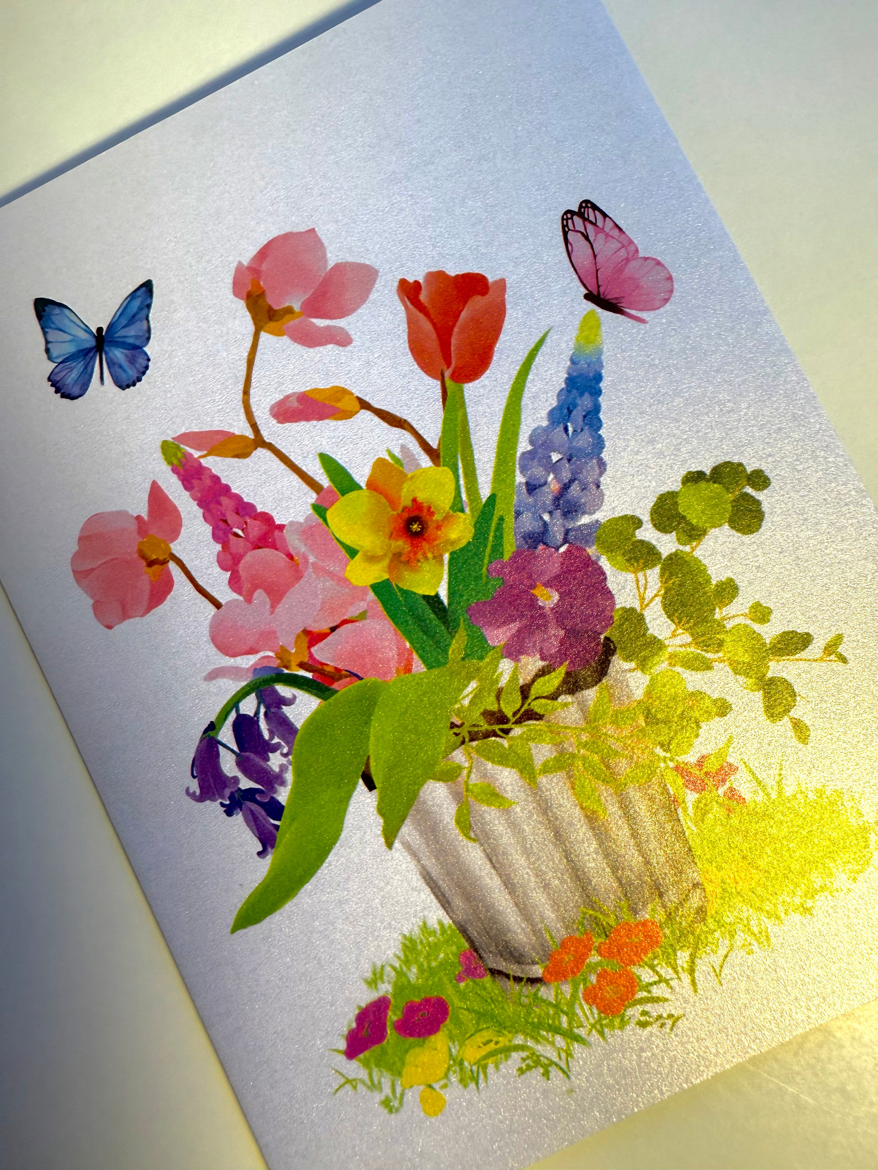 Spring Flowers in Bucket with Butterflies Origami Pop Cards 3D Pop Up Greeting Card Happy Birthday Thank You Handmade Gift Thinking of You Blank Card for Any Occasion Happy Mother's Day Happy Father's Australiana Celebrate the Beauty of Flower