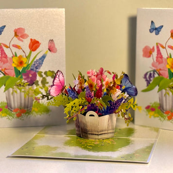 Spring Flowers in Bucket with Butterflies Origami Pop Cards 3D Pop Up Greeting Card Happy Birthday Thank You Handmade Gift Thinking of You Blank Card for Any Occasion Happy Mother's Day Happy Father's Australiana Celebrate the Beauty of Flower
