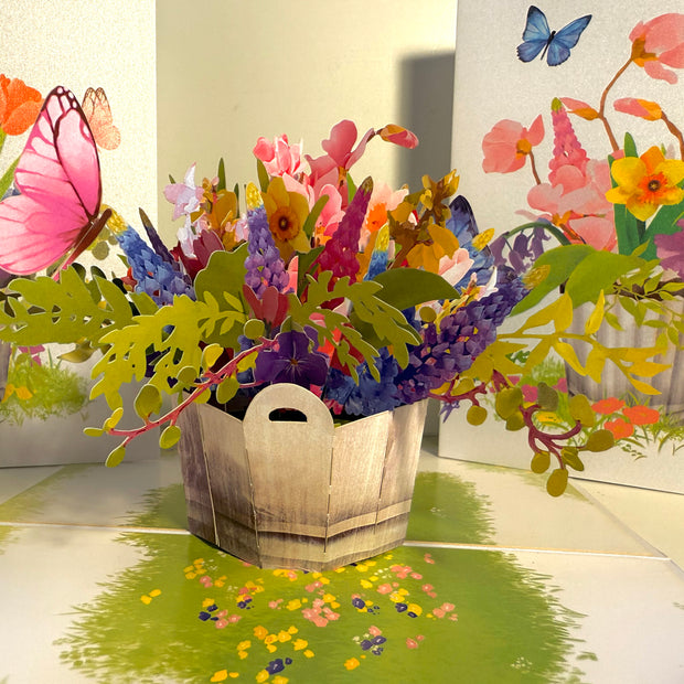 Spring Flowers in Bucket with Butterflies Origami Pop Cards 3D Pop Up Greeting Card Happy Birthday Thank You Handmade Gift Thinking of You Blank Card for Any Occasion Happy Mother's Day Happy Father's Australiana Celebrate the Beauty of Flower