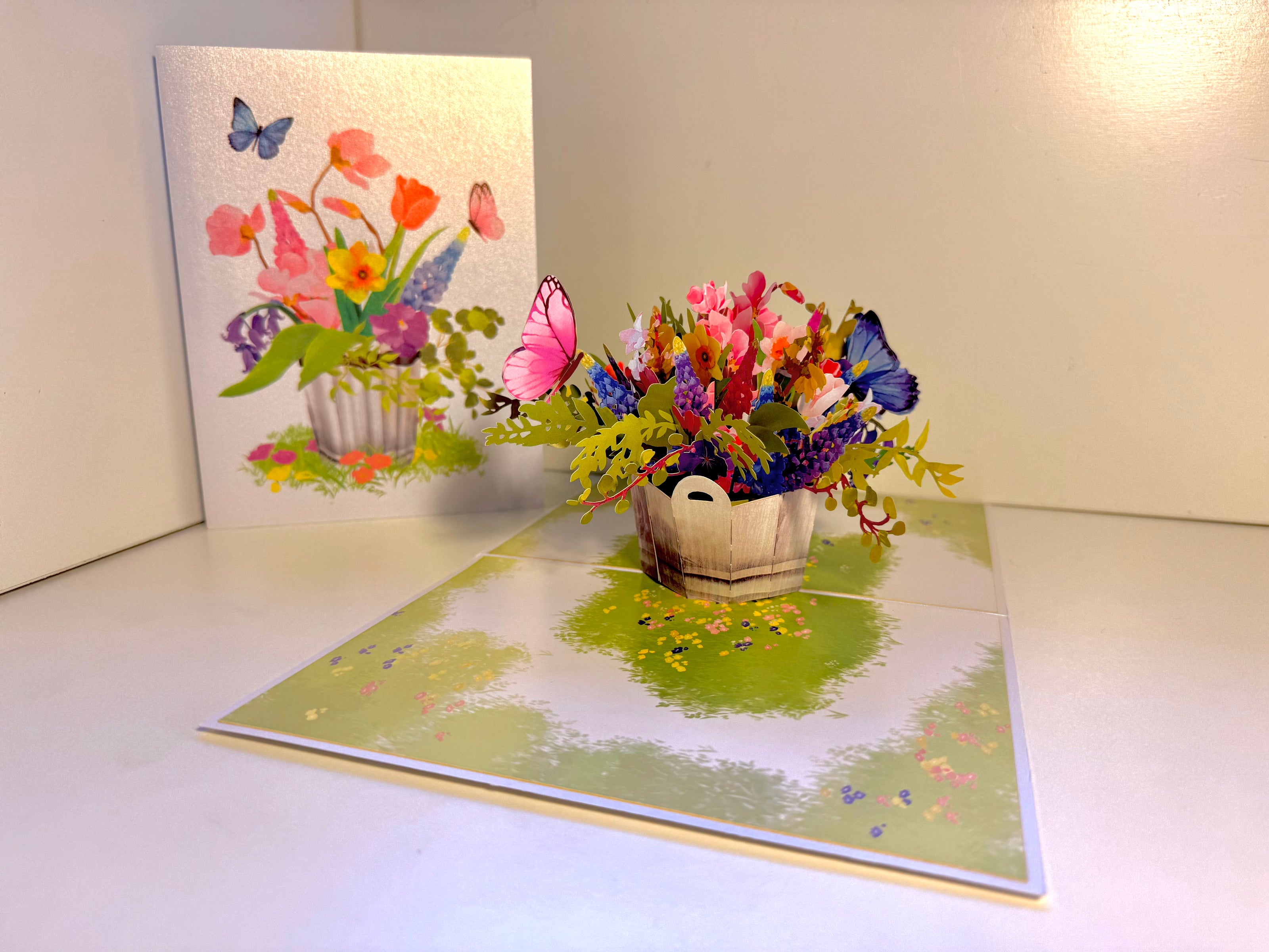 Spring Flowers in Bucket with Butterflies Origami Pop Cards 3D Pop Up Greeting Card Happy Birthday Thank You Handmade Gift Thinking of You Blank Card for Any Occasion Happy Mother's Day Happy Father's Australiana Celebrate the Beauty of Flower