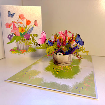 Spring Flowers in Bucket with Butterflies Origami Pop Cards 3D Pop Up Greeting Card Happy Birthday Thank You Handmade Gift Thinking of You Blank Card for Any Occasion Happy Mother's Day Happy Father's Australiana Celebrate the Beauty of Flower
