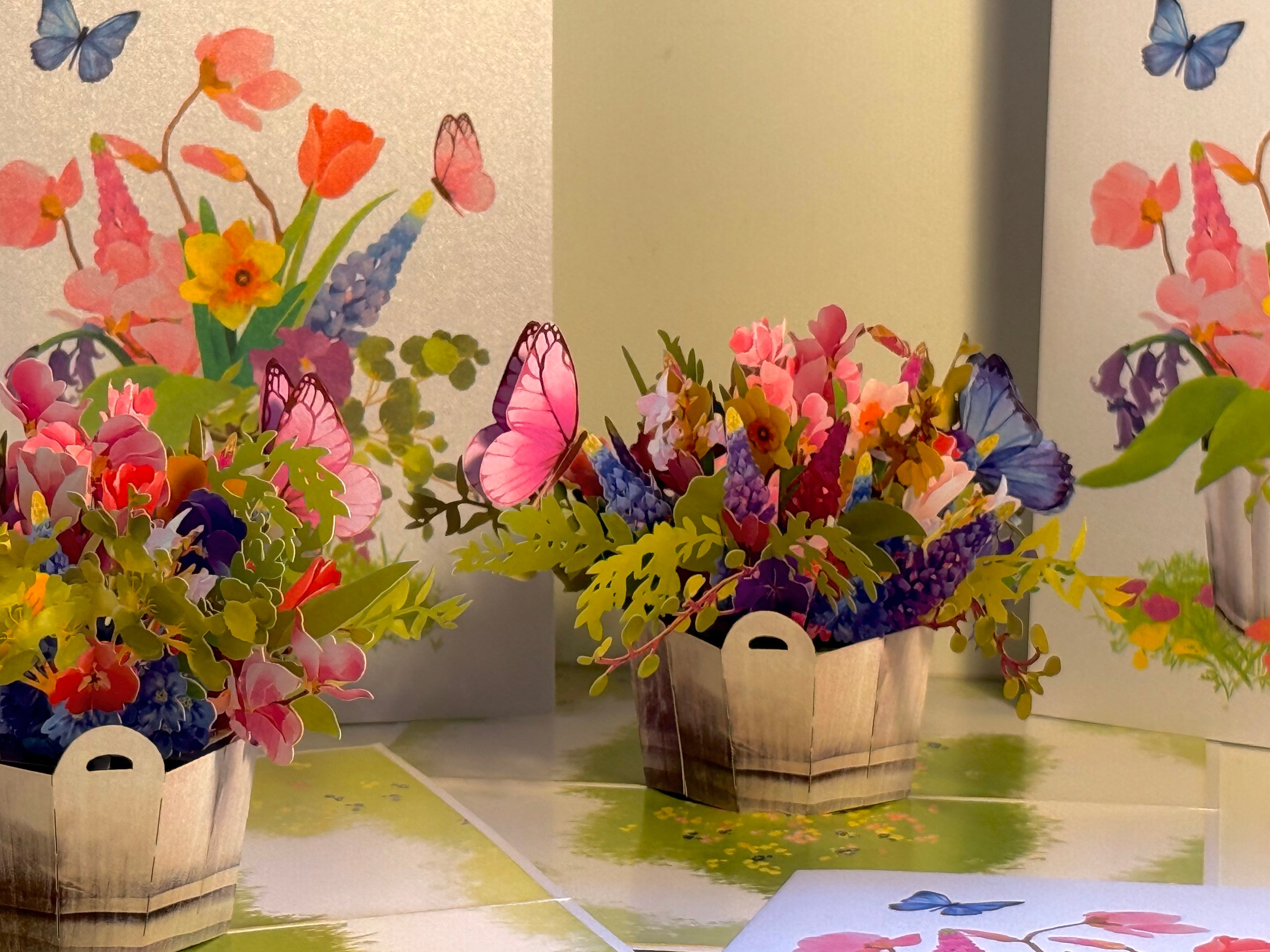 Spring Flowers in Bucket with Butterflies Origami Pop Cards 3D Pop Up Greeting Card Happy Birthday Thank You Handmade Gift Thinking of You Blank Card for Any Occasion Happy Mother's Day Happy Father's Australiana Celebrate the Beauty of Flower