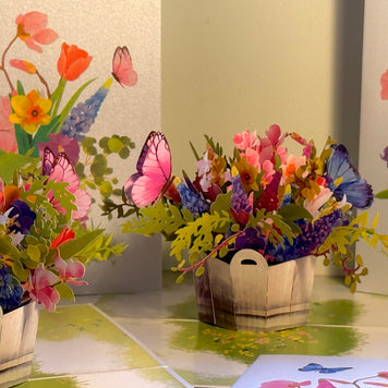 Spring Flowers in Bucket with Butterflies Origami Pop Cards 3D Pop Up Greeting Card Happy Birthday Thank You Handmade Gift Thinking of You Blank Card for Any Occasion Happy Mother's Day Happy Father's Australiana Celebrate the Beauty of Flower