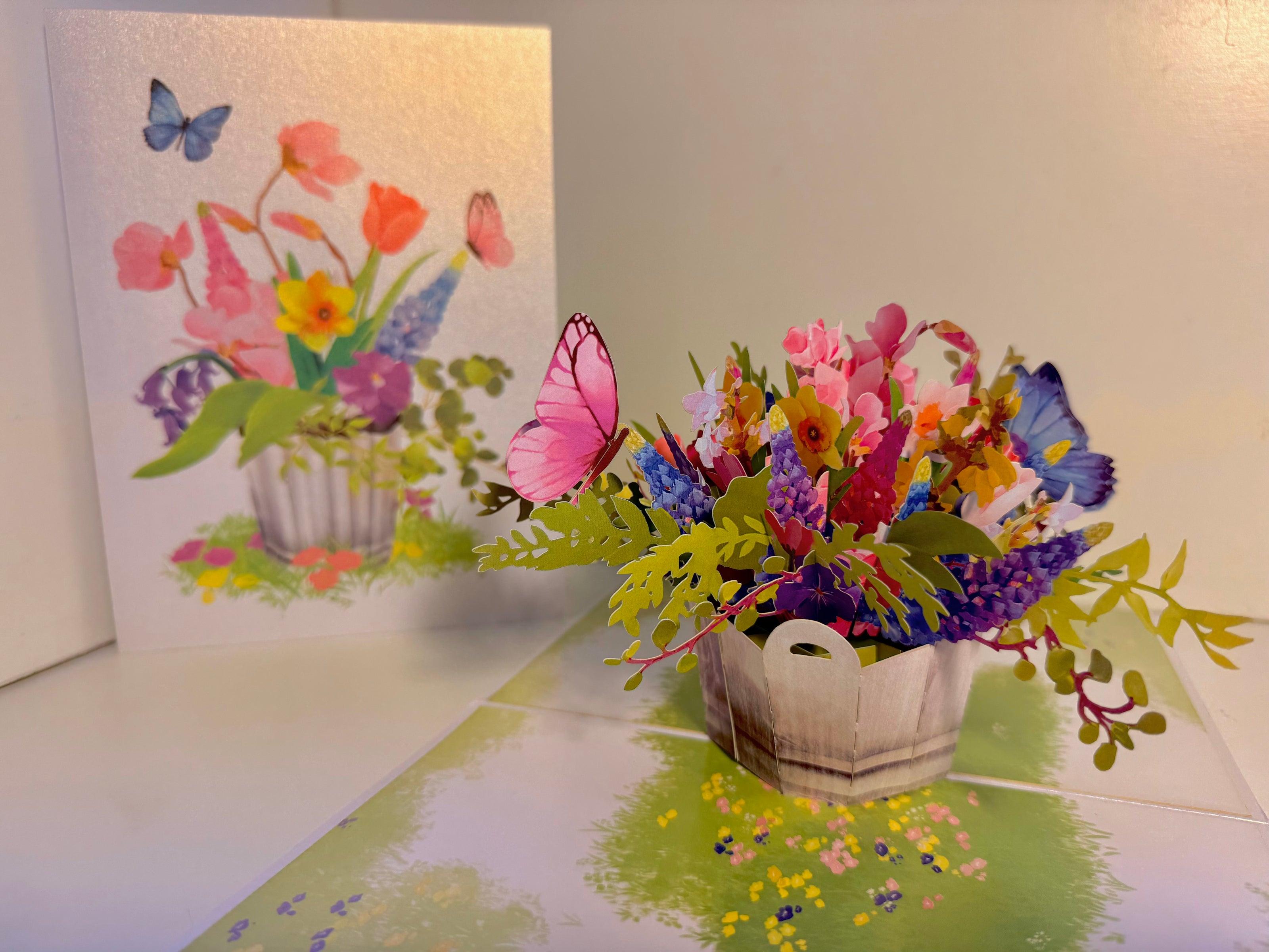 Spring Flowers in Bucket with Butterflies Origami Pop Cards 3D Pop Up Greeting Card Happy Birthday Thank You Handmade Gift Thinking of You Blank Card for Any Occasion Happy Mother's Day Happy Father's Australiana Celebrate the Beauty of Flower