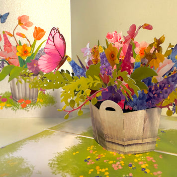 Spring Flowers in Bucket with Butterflies Origami Pop Cards 3D Pop Up Greeting Card Happy Birthday Thank You Handmade Gift Thinking of You Blank Card for Any Occasion Happy Mother's Day Happy Father's Australiana Celebrate the Beauty of Flower