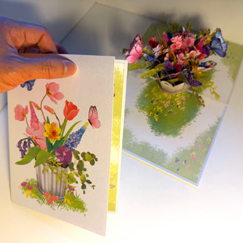 Spring Flowers in Bucket with Butterflies Origami Pop Cards 3D Pop Up Greeting Card Happy Birthday Thank You Handmade Gift Thinking of You Blank Card for Any Occasion Happy Mother's Day Happy Father's Australiana Celebrate the Beauty of Flower