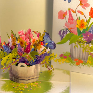 Spring Flowers in Bucket with Butterflies Origami Pop Cards 3D Pop Up Greeting Card Happy Birthday Thank You Handmade Gift Thinking of You Blank Card for Any Occasion Happy Mother's Day Happy Father's Australiana Celebrate the Beauty of Flower