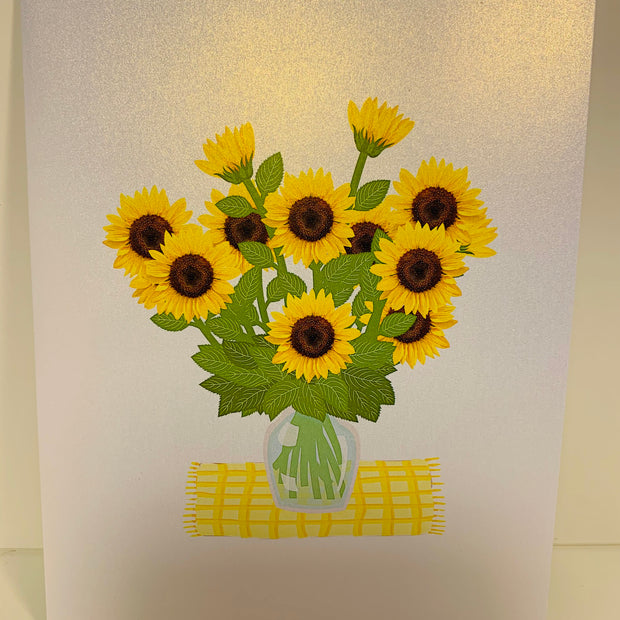 Spring Golden Sunflower Bouquet in Vase Pop Cards 3D Pop Up Greeting Card Happy Birthday Thank You Handmade Gift Thinking of You Blank Card for Any Occasion Happy Mother's Day Happy Father's Australiana Celebrate the Beauty of Flower