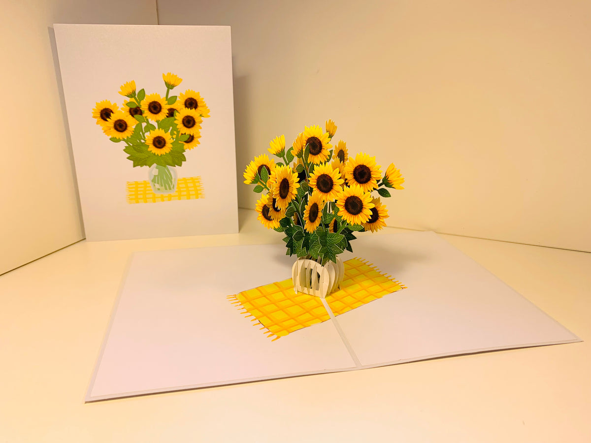 Spring Golden Sunflower Bouquet in Vase Pop Cards 3D Pop Up Greeting Card Happy Birthday Thank You Handmade Gift Thinking of You Blank Card for Any Occasion Happy Mother's Day Happy Father's Australiana Celebrate the Beauty of Flower