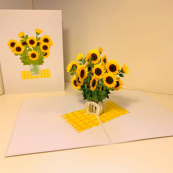 Spring Golden Sunflower Bouquet in Vase Pop Cards 3D Pop Up Greeting Card Happy Birthday Thank You Handmade Gift Thinking of You Blank Card for Any Occasion Happy Mother's Day Happy Father's Australiana Celebrate the Beauty of Flower