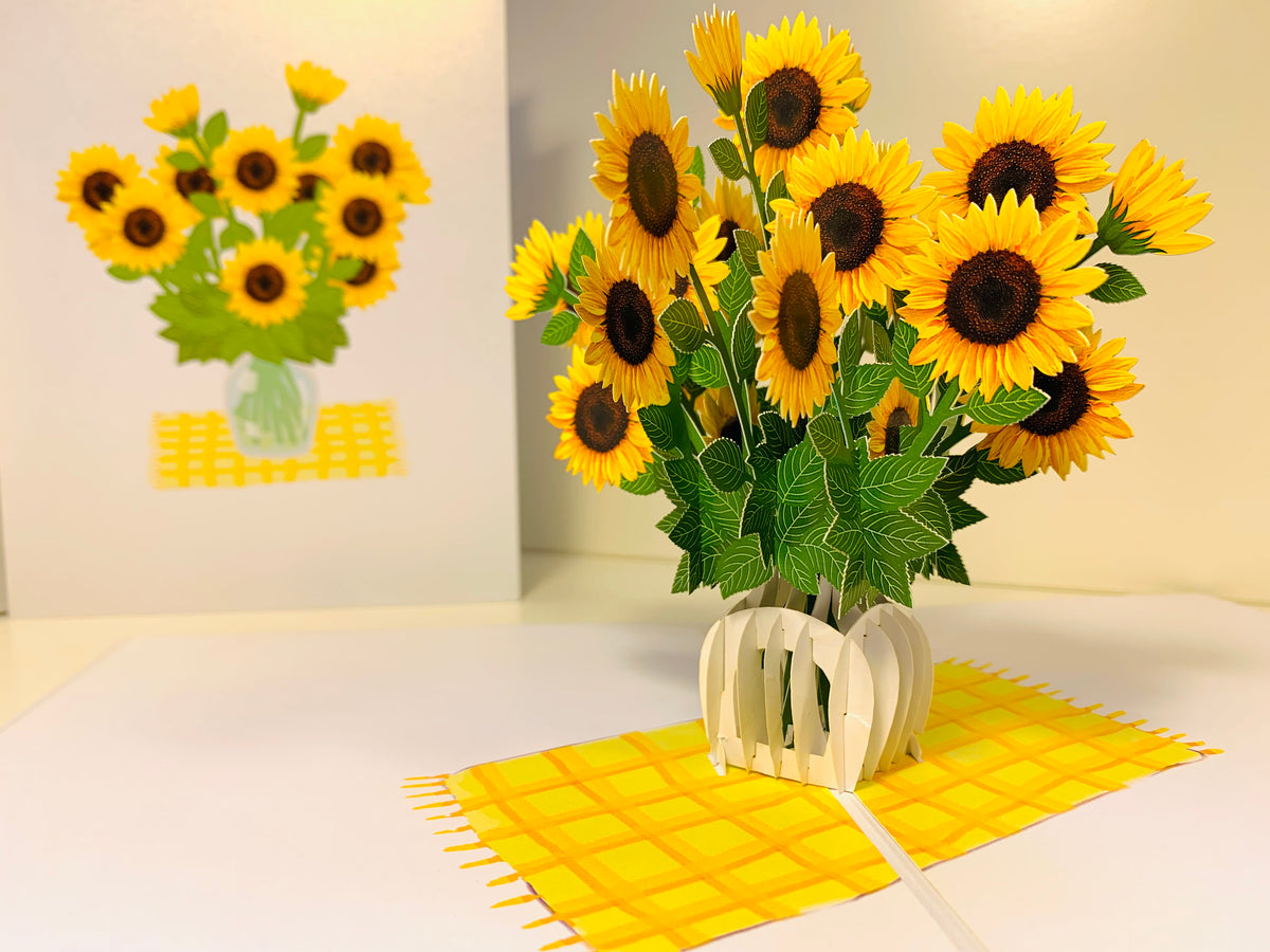 Spring Golden Sunflower Bouquet in Vase Pop Cards 3D Pop Up Greeting Card Happy Birthday Thank You Handmade Gift Thinking of You Blank Card for Any Occasion Happy Mother's Day Happy Father's Australiana Celebrate the Beauty of Flower