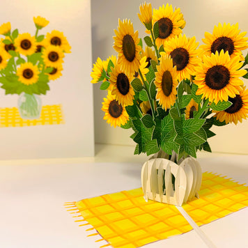 Spring Golden Sunflower Bouquet in Vase Pop Cards 3D Pop Up Greeting Card Happy Birthday Thank You Handmade Gift Thinking of You Blank Card for Any Occasion Happy Mother's Day Happy Father's Australiana Celebrate the Beauty of Flower