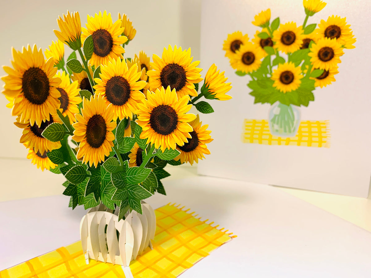 Spring Golden Sunflower Bouquet in Vase Pop Cards 3D Pop Up Greeting Card Happy Birthday Thank You Handmade Gift Thinking of You Blank Card for Any Occasion Happy Mother's Day Happy Father's Australiana Celebrate the Beauty of Flower