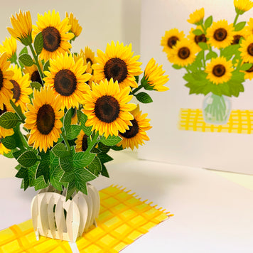 Spring Golden Sunflower Bouquet in Vase Pop Cards 3D Pop Up Greeting Card Happy Birthday Thank You Handmade Gift Thinking of You Blank Card for Any Occasion Happy Mother's Day Happy Father's Australiana Celebrate the Beauty of Flower