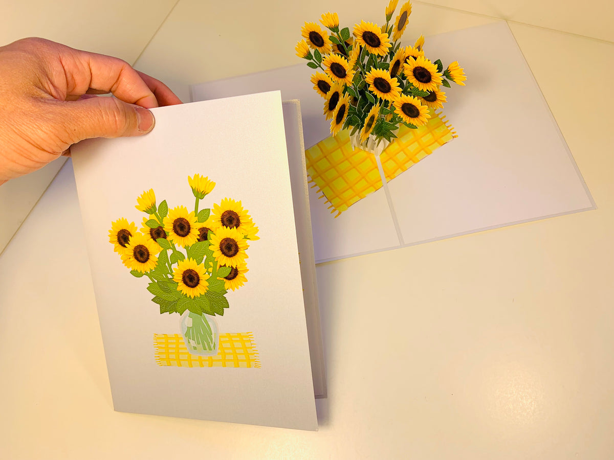 Spring Golden Sunflower Bouquet in Vase Pop Cards 3D Pop Up Greeting Card Happy Birthday Thank You Handmade Gift Thinking of You Blank Card for Any Occasion Happy Mother's Day Happy Father's Australiana Celebrate the Beauty of Flower