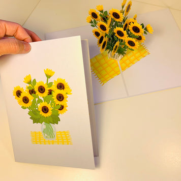 Spring Golden Sunflower Bouquet in Vase Pop Cards 3D Pop Up Greeting Card Happy Birthday Thank You Handmade Gift Thinking of You Blank Card for Any Occasion Happy Mother's Day Happy Father's Australiana Celebrate the Beauty of Flower
