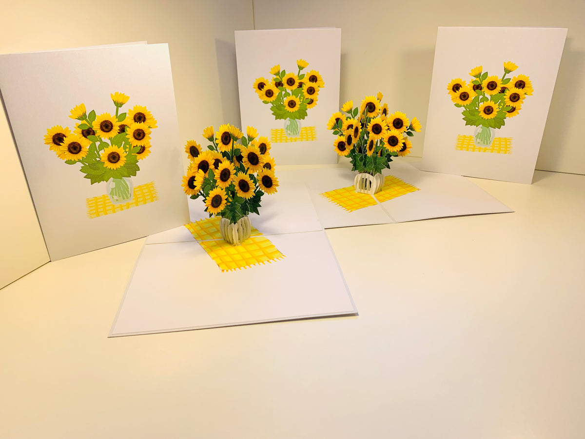 Spring Golden Sunflower Bouquet in Vase Pop Cards 3D Pop Up Greeting Card Happy Birthday Thank You Handmade Gift Thinking of You Blank Card for Any Occasion Happy Mother's Day Happy Father's Australiana Celebrate the Beauty of Flower