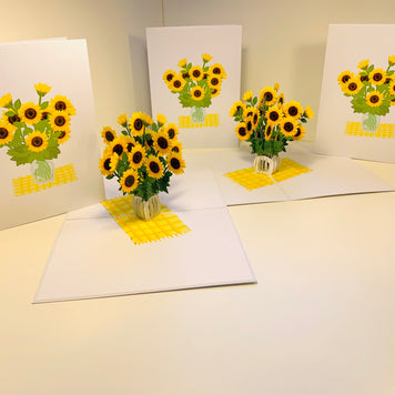 Spring Golden Sunflower Bouquet in Vase Pop Cards 3D Pop Up Greeting Card Happy Birthday Thank You Handmade Gift Thinking of You Blank Card for Any Occasion Happy Mother's Day Happy Father's Australiana Celebrate the Beauty of Flower