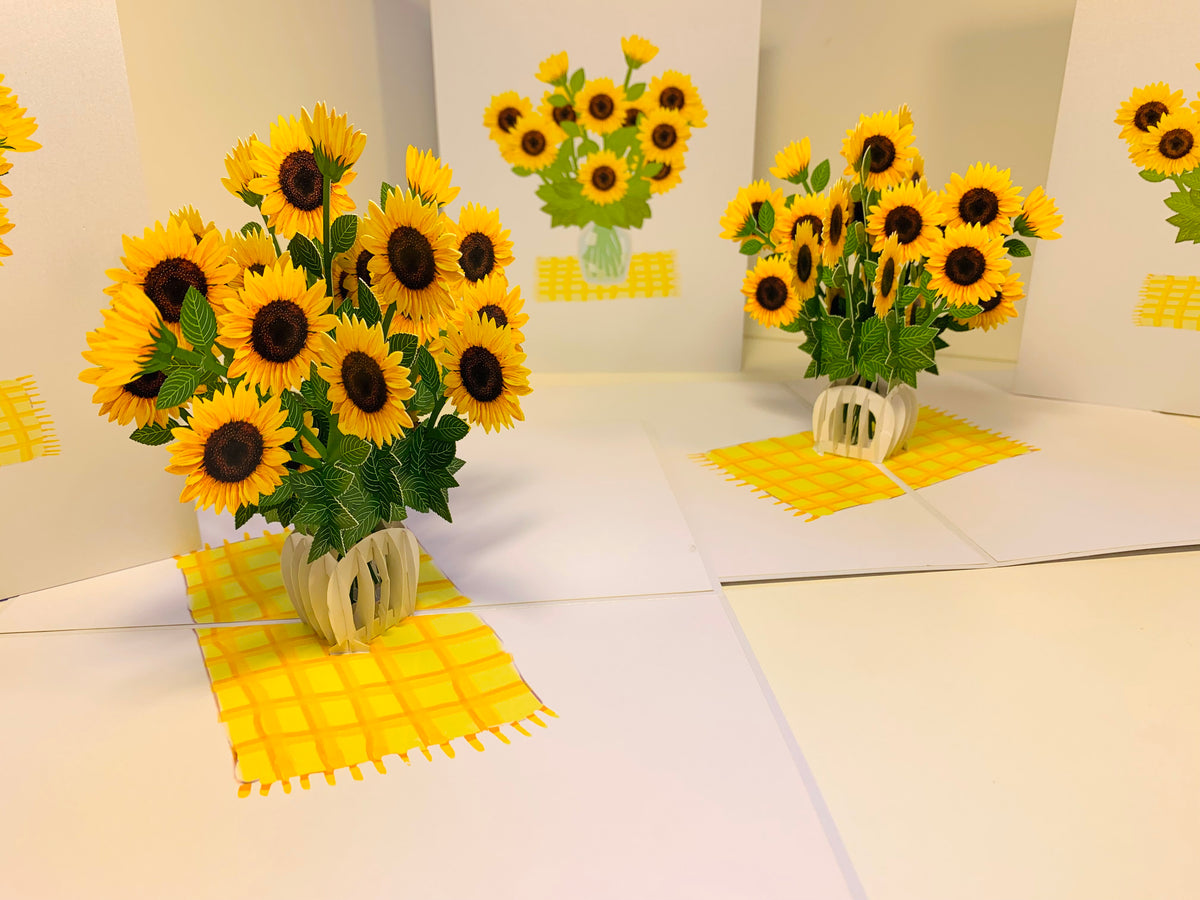Spring Golden Sunflower Bouquet in Vase Pop Cards 3D Pop Up Greeting Card Happy Birthday Thank You Handmade Gift Thinking of You Blank Card for Any Occasion Happy Mother's Day Happy Father's Australiana Celebrate the Beauty of Flower