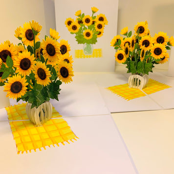 Spring Golden Sunflower Bouquet in Vase Pop Cards 3D Pop Up Greeting Card Happy Birthday Thank You Handmade Gift Thinking of You Blank Card for Any Occasion Happy Mother's Day Happy Father's Australiana Celebrate the Beauty of Flower