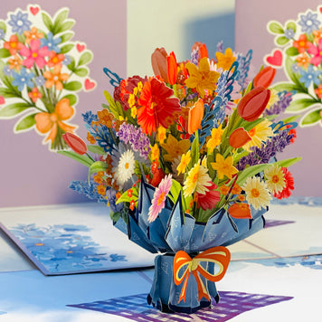 Spring Pink Purple Mixed Daisy Flower Bouquet Origami Pop Cards 3D Pop Up Greeting Card Happy Birthday Thank You Handmade Gift Thinking of You Blank Card for Any Occasion Happy Mother's Day Happy Father's Australiana Celebrate the Beauty of Flower