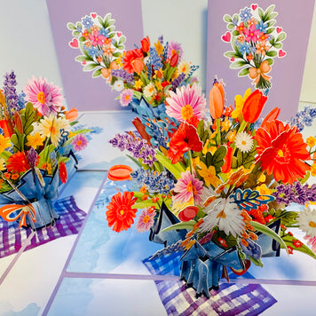 Spring Pink Purple Mixed Daisy Flower Bouquet Origami Pop Cards 3D Pop Up Greeting Card Happy Birthday Thank You Handmade Gift Thinking of You Blank Card for Any Occasion Happy Mother's Day Happy Father's Australiana Celebrate the Beauty of Flower