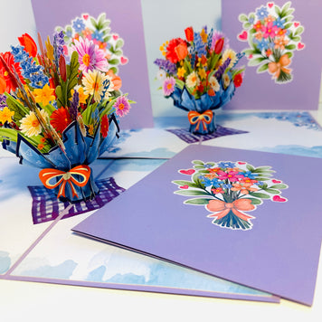 Spring Pink Purple Mixed Daisy Flower Bouquet Origami Pop Cards 3D Pop Up Greeting Card Happy Birthday Thank You Handmade Gift Thinking of You Blank Card for Any Occasion Happy Mother's Day Happy Father's Australiana Celebrate the Beauty of Flower