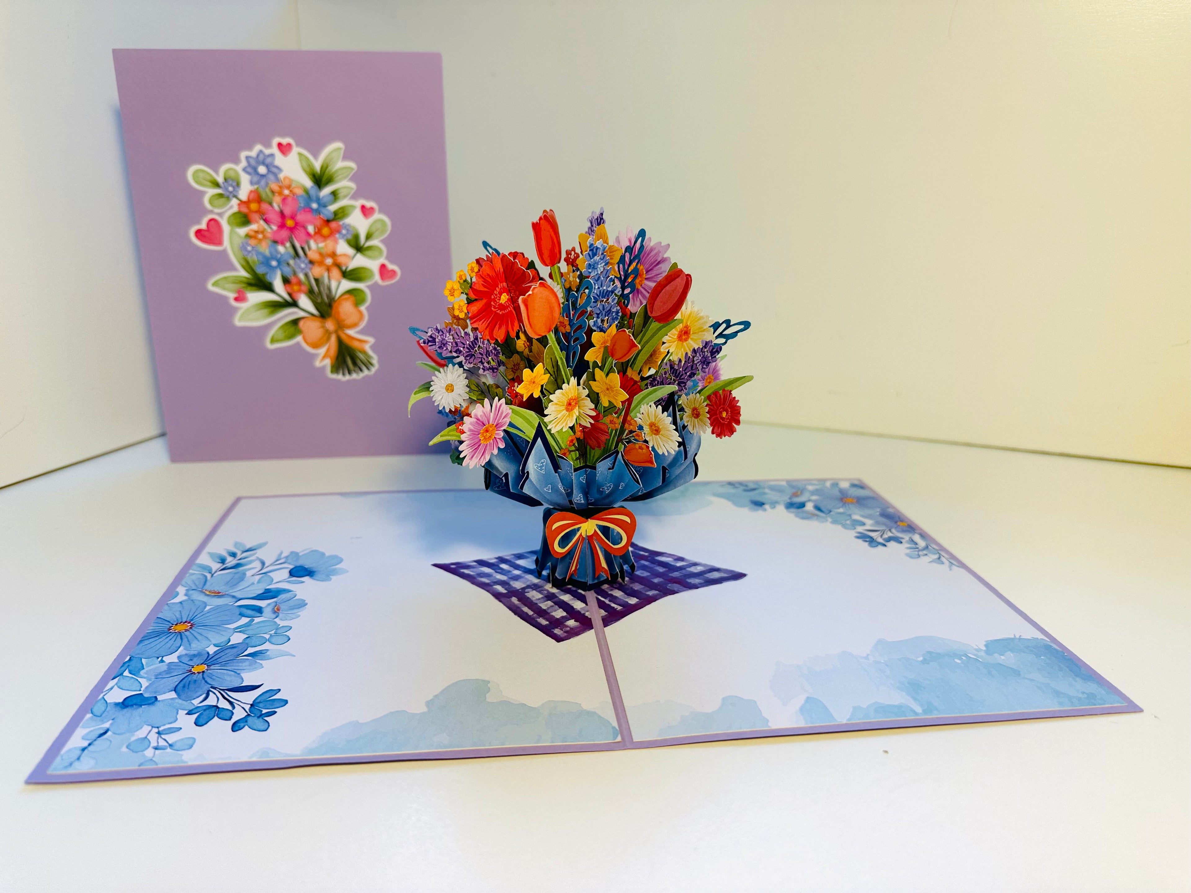 Spring Pink Purple Mixed Daisy Flower Bouquet Origami Pop Cards 3D Pop Up Greeting Card Happy Birthday Thank You Handmade Gift Thinking of You Blank Card for Any Occasion Happy Mother's Day Happy Father's Australiana Celebrate the Beauty of Flower