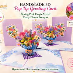Spring Pink Purple Mixed Daisy Flower Bouquet Origami Pop Cards 3D Pop Up Greeting Card Happy Birthday Thank You Handmade Gift Thinking of You Blank Card for Any Occasion Happy Mother's Day Happy Father's Australiana Celebrate the Beauty of Flower