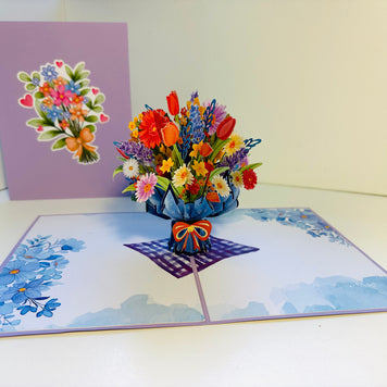 Spring Pink Purple Mixed Daisy Flower Bouquet Origami Pop Cards 3D Pop Up Greeting Card Happy Birthday Thank You Handmade Gift Thinking of You Blank Card for Any Occasion Happy Mother's Day Happy Father's Australiana Celebrate the Beauty of Flower