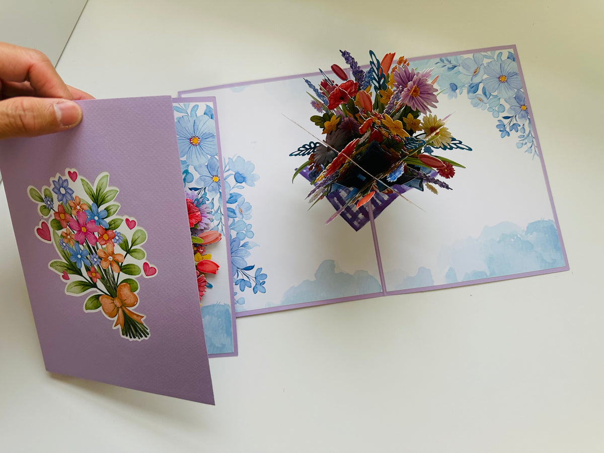 Spring Pink Purple Mixed Daisy Flower Bouquet Origami Pop Cards 3D Pop Up Greeting Card Happy Birthday Thank You Handmade Gift Thinking of You Blank Card for Any Occasion Happy Mother's Day Happy Father's Australiana Celebrate the Beauty of Flower
