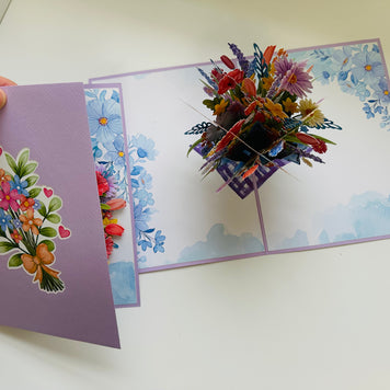 Spring Pink Purple Mixed Daisy Flower Bouquet Origami Pop Cards 3D Pop Up Greeting Card Happy Birthday Thank You Handmade Gift Thinking of You Blank Card for Any Occasion Happy Mother's Day Happy Father's Australiana Celebrate the Beauty of Flower