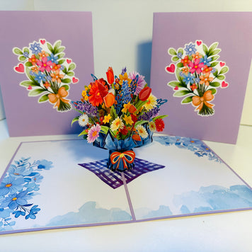 Spring Pink Purple Mixed Daisy Flower Bouquet Origami Pop Cards 3D Pop Up Greeting Card Happy Birthday Thank You Handmade Gift Thinking of You Blank Card for Any Occasion Happy Mother's Day Happy Father's Australiana Celebrate the Beauty of Flower
