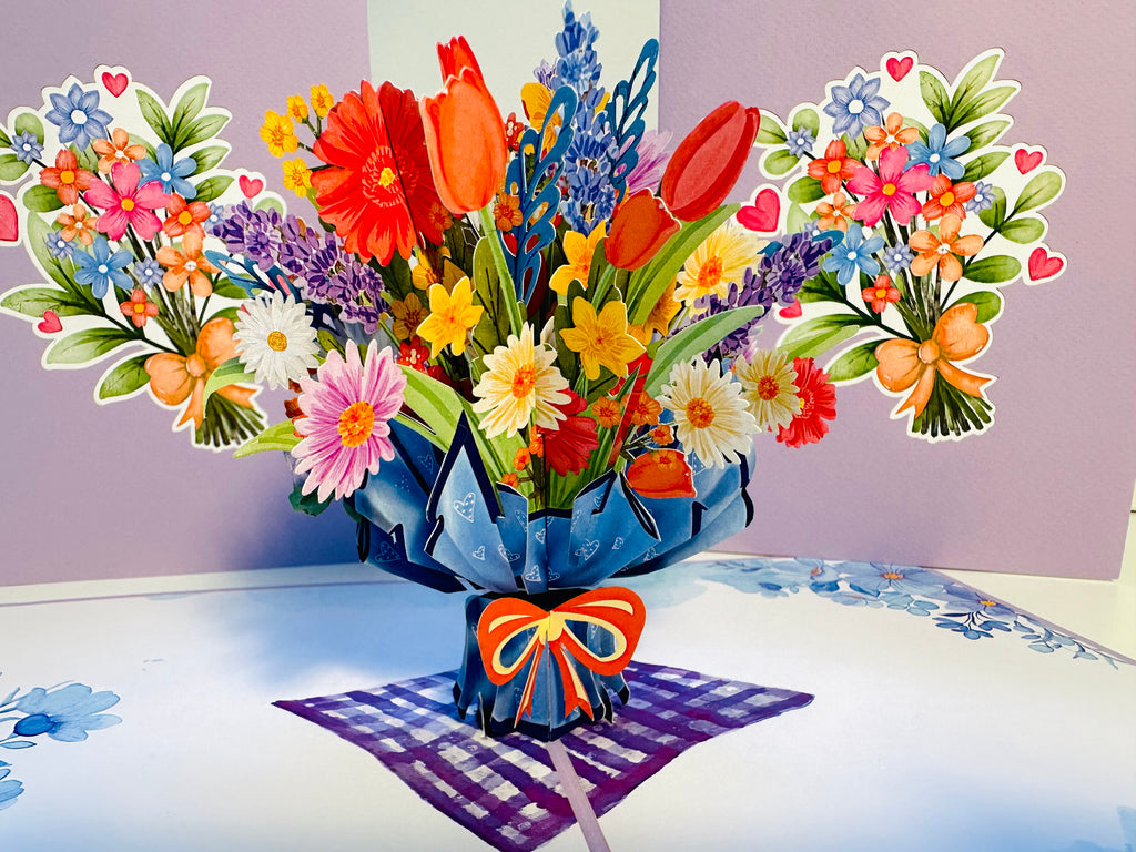 Spring Pink Purple Mixed Daisy Flower Bouquet Origami Pop Cards 3D Pop Up Greeting Card Happy Birthday Thank You Handmade Gift Thinking of You Blank Card for Any Occasion Happy Mother's Day Happy Father's Australiana Celebrate the Beauty of Flower