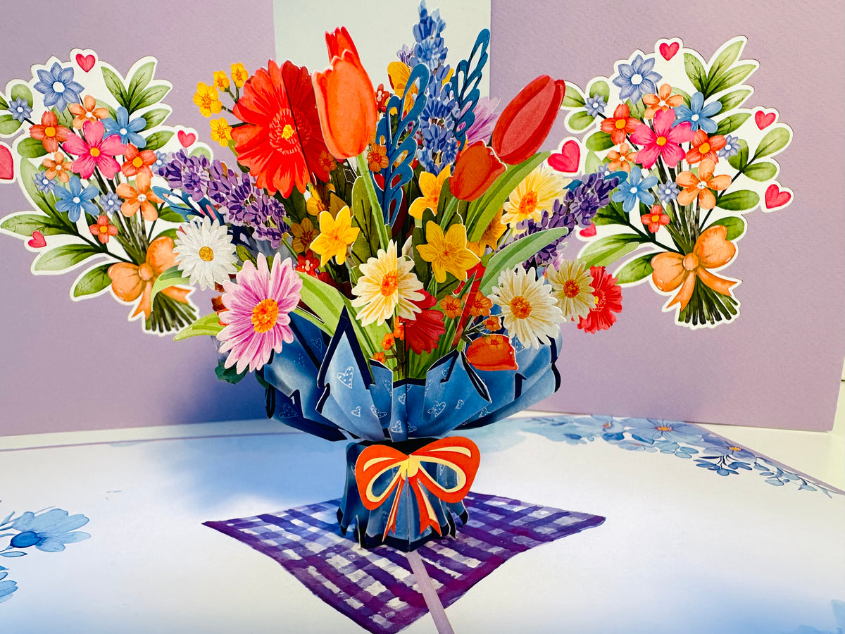 Spring Pink Purple Mixed Daisy Flower Bouquet Origami Pop Cards 3D Pop Up Greeting Card Happy Birthday Thank You Handmade Gift Thinking of You Blank Card for Any Occasion Happy Mother's Day Happy Father's Australiana Celebrate the Beauty of Flower