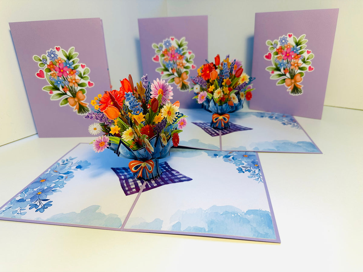 Spring Pink Purple Mixed Daisy Flower Bouquet Origami Pop Cards 3D Pop Up Greeting Card Happy Birthday Thank You Handmade Gift Thinking of You Blank Card for Any Occasion Happy Mother's Day Happy Father's Australiana Celebrate the Beauty of Flower