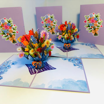 Spring Pink Purple Mixed Daisy Flower Bouquet Origami Pop Cards 3D Pop Up Greeting Card Happy Birthday Thank You Handmade Gift Thinking of You Blank Card for Any Occasion Happy Mother's Day Happy Father's Australiana Celebrate the Beauty of Flower
