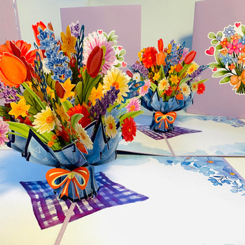 Spring Pink Purple Mixed Daisy Flower Bouquet Origami Pop Cards 3D Pop Up Greeting Card Happy Birthday Thank You Handmade Gift Thinking of You Blank Card for Any Occasion Happy Mother's Day Happy Father's Australiana Celebrate the Beauty of Flower