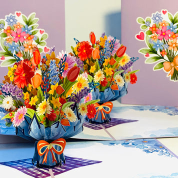 Spring Pink Purple Mixed Daisy Flower Bouquet Origami Pop Cards 3D Pop Up Greeting Card Happy Birthday Thank You Handmade Gift Thinking of You Blank Card for Any Occasion Happy Mother's Day Happy Father's Australiana Celebrate the Beauty of Flower